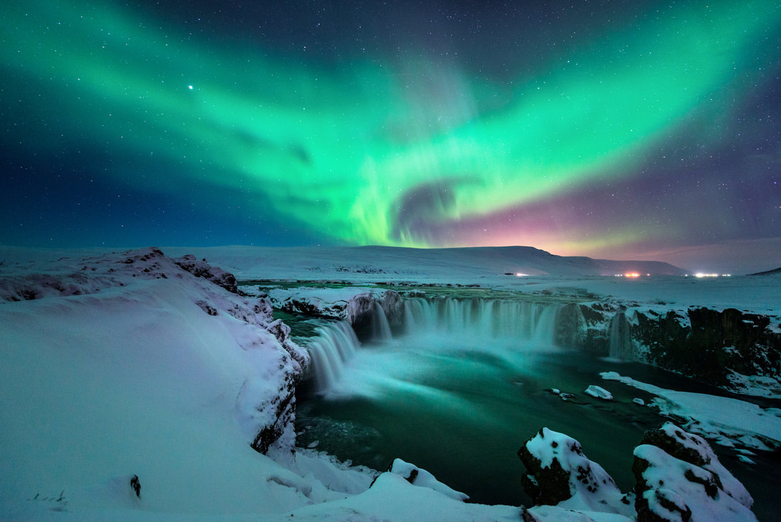 Aurora borealis over Iceland snow